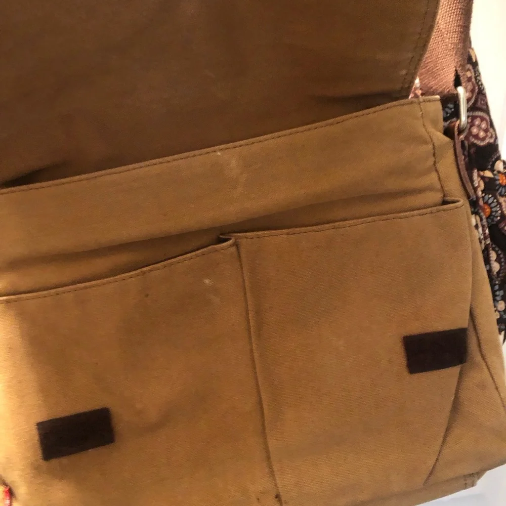 Men's Tan Canvas Messenger Bag with Brown Trim - Unbranded